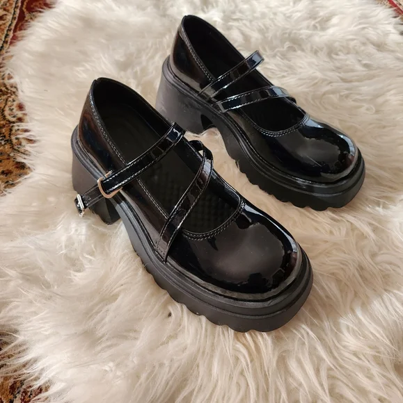Black Faux Leather Platform Shoes - Picture 12 of 13